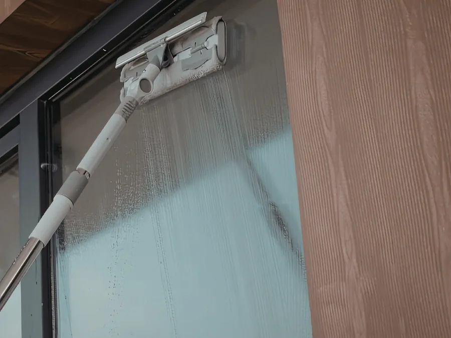 Glazenwasser Apeldoorn: ramen worden gewassen met een waterborstel en osmosewater